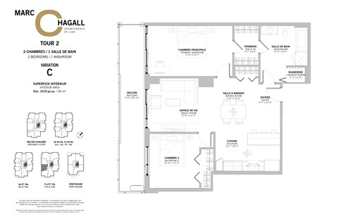 Floor plan for 2 beds, 1 bath, 1010 sqft